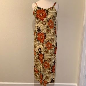 Mango Moon Hawaiian Surfergirl Summer Beach Sun Dress small brown tan hibiscus